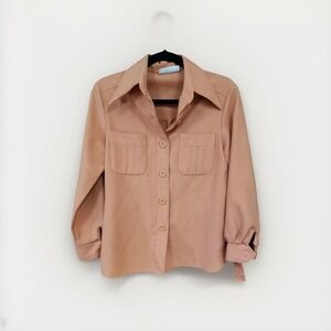 Bobbie Brooks Vintage Button Up Shirt Taupe Utility Style Size Medium